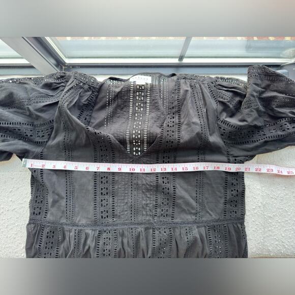 Velvet Margaret V-Neck Broderie Anglaise Mini Dress Black Size Medium - Picture 9 of 10